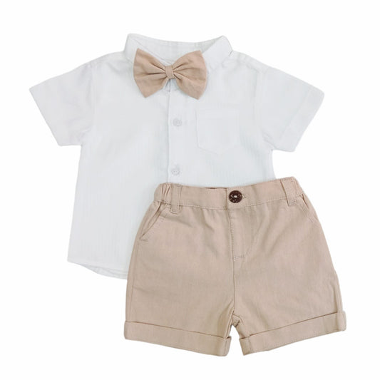 White shirt & Beige short with Bow