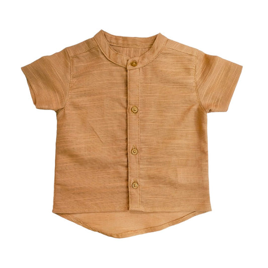 Boy's Chineese Collar Shirt - Brown