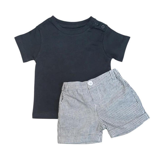 Dark Ash T - Shirt with Black Stripe Short