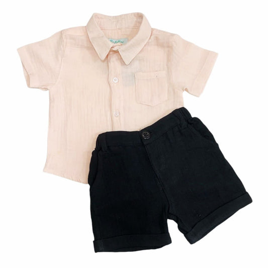 Boy's Collar Pink Shirt with Black Short