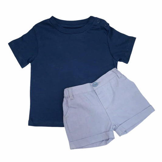 Dark Blue T - Shirt with Light Ash Short Set