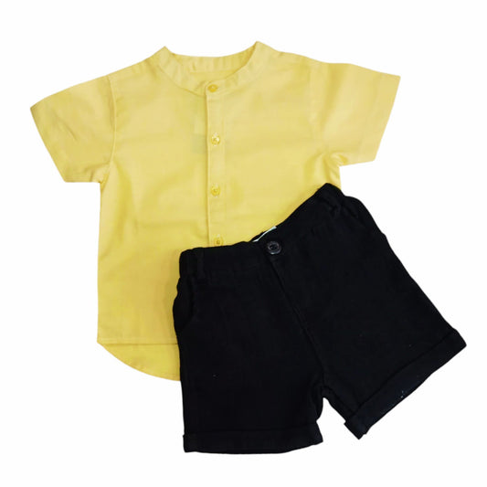 Boy's Chinese Collar Yellow Shirt with Black Short