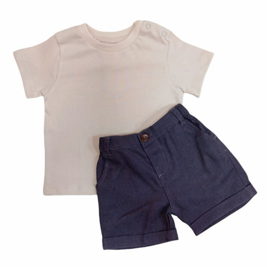 Beige T - Shirt with Blackish Purple Short Set