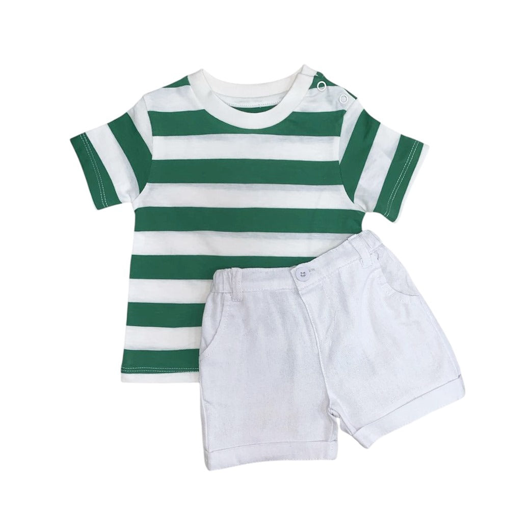 Green Stripe T - Shirt with White Short