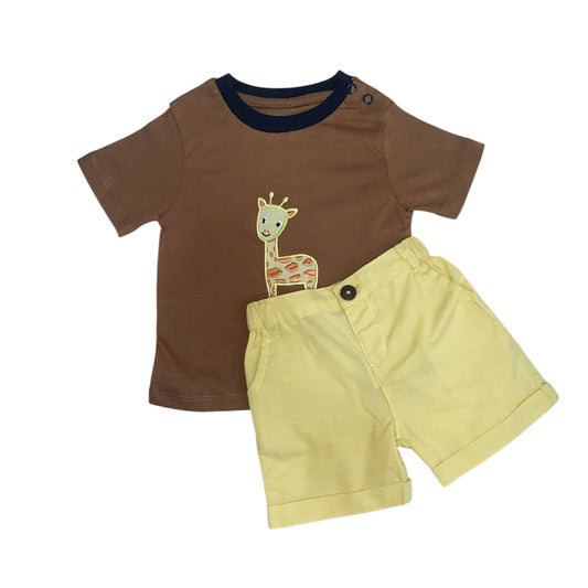 Giraffe Embroidery T - Shirt with Yellow Short