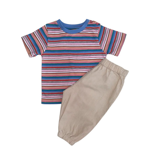 Beige Chino Pant with Colorful Stripe T - Shirt