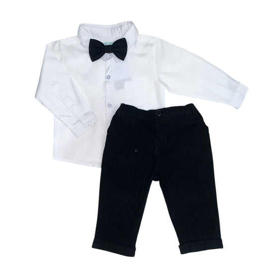 White Long Sleeve Shirt with Black Pant & Bow