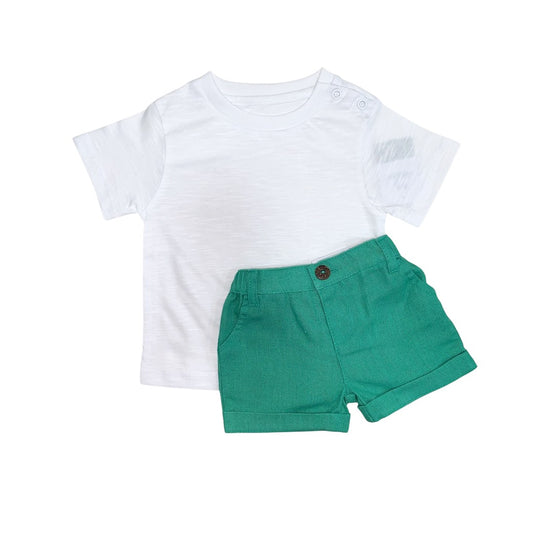 White T - Shirt with Green Short