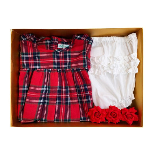 Baby Girl Gift Hamper - Red Check Dress with Hair Band