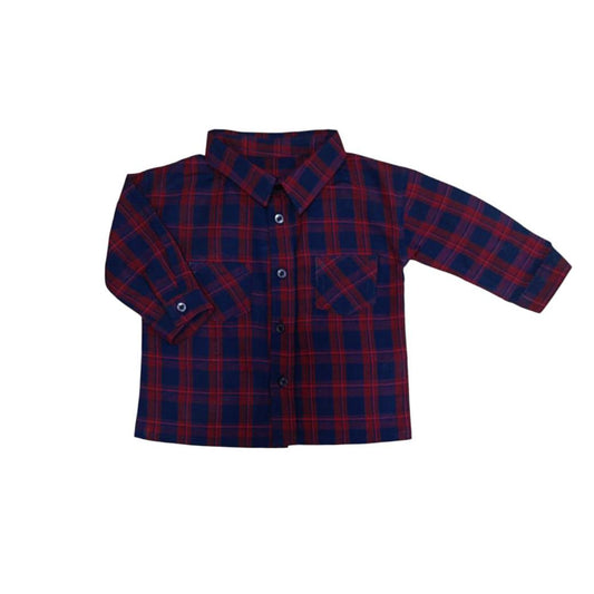 Dark Blue Long Sleeve Check Shirt