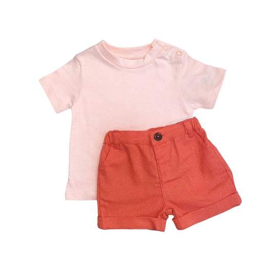 Light Pink T -Shirt with Coral Orange Short