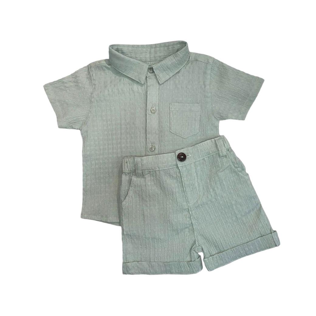 Sage Green Collar Shirt & Short Set