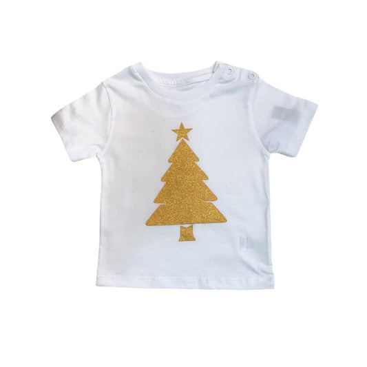 White T - Shirt with Christmas Tree Print