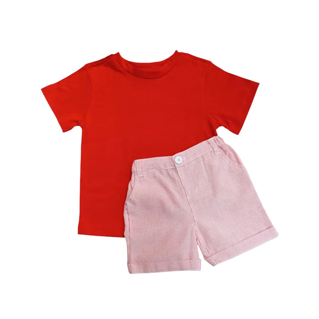 Red T - Shirt with Red Stripe Short