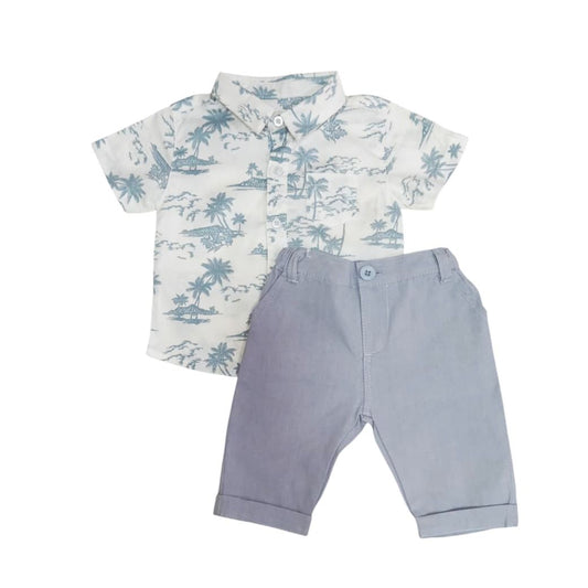 Light Ash Beach Themed Shirt with Long Pant Set