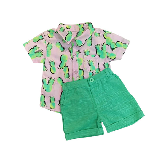 Boy's Pineapple Print Shirt with Green Short