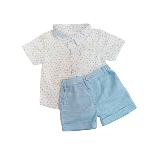 Sky Blue Triangle Print Shirt with Short Set