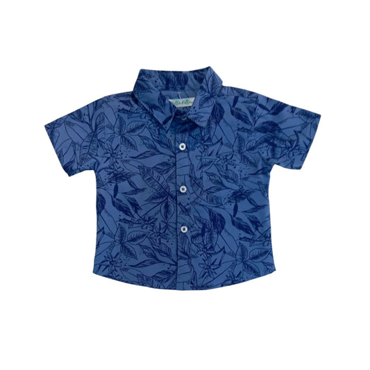 Dark Blue Leaf Print Shirt