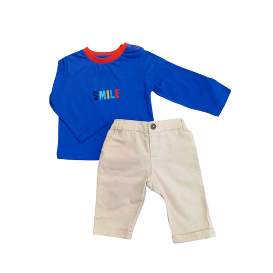 Royal Blue Long Sleeve T - Shirt with  Beige Pant