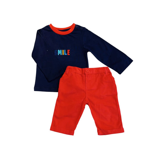 Dark Blue Long Sleeve T - Shirt with Red Pant