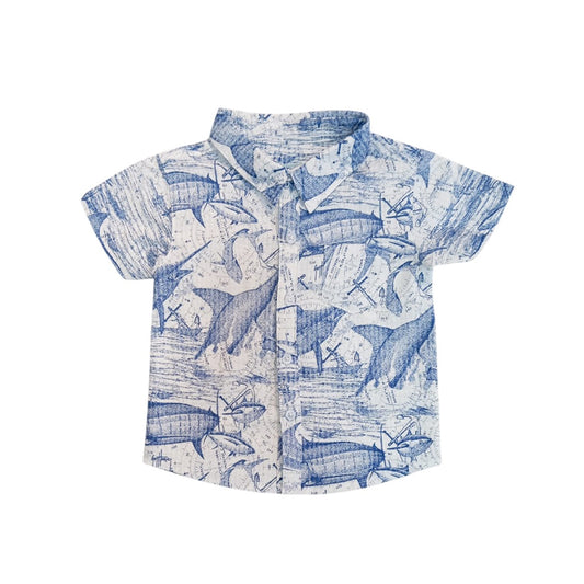 Blue Fish Print Shirt