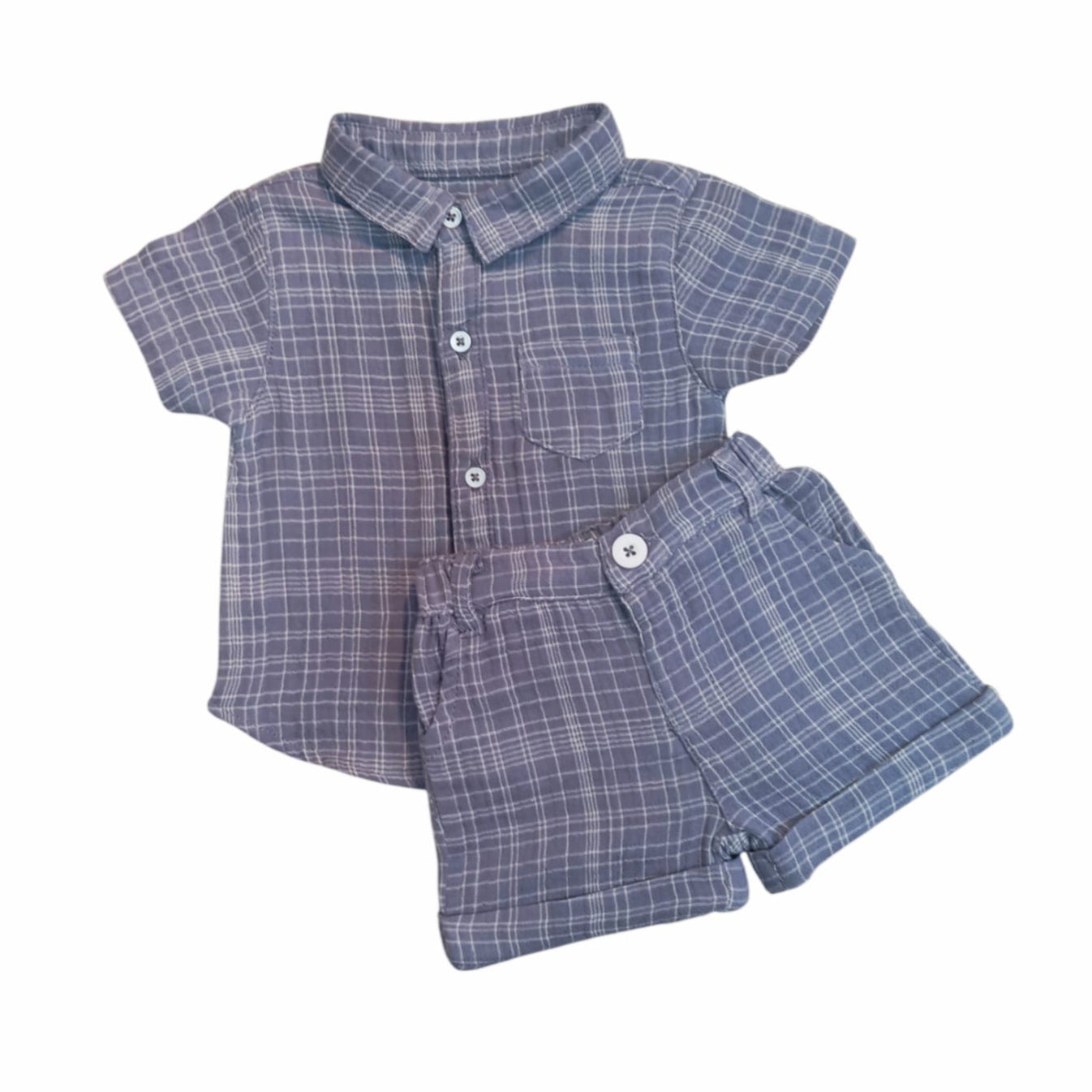 Dark Grey Check Shirt with Short Set