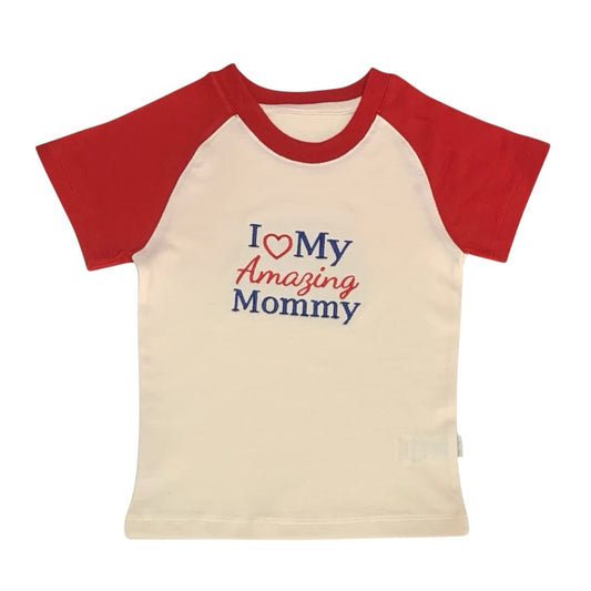 Red Sleeve T-Shirt - I Love My Amazing Mommy Embroidered