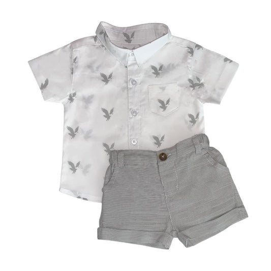 Boy's Eagle Print Shirt with Gray Short Set