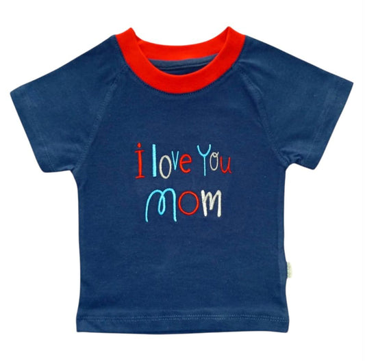 Boy's T Shirt - I Love You Mom Embroidered
