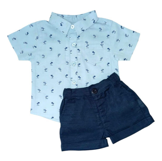 Sky Blue Printed Shirt with Dark Blue Short