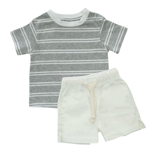 Ash Strip T - Shirt with White Short