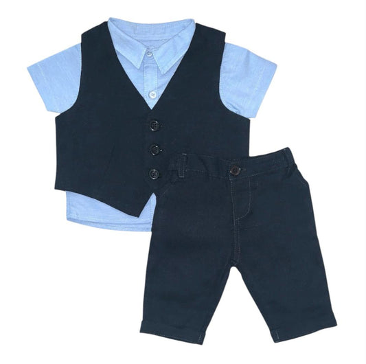 Boy's Light Blue Shirt with Dark Blue Pant & Waist Coat