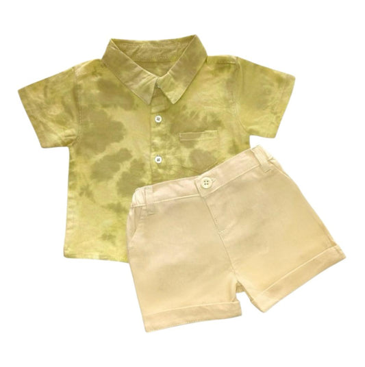Light Green Batik Shirt with Beige Short