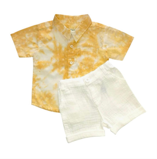 Yellow Batik Shirt with Short Set