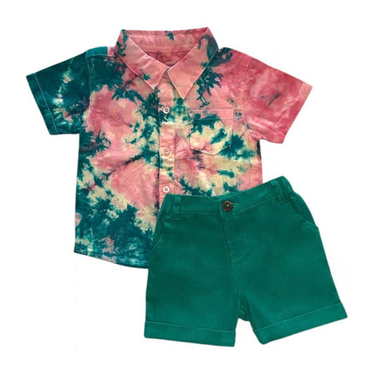 Green & Pink Batik Shirt with green Short