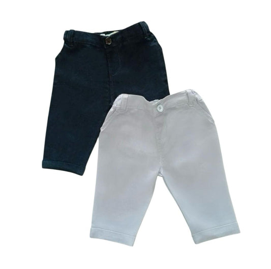 Linen Pant Set - Dark Blue & Gray