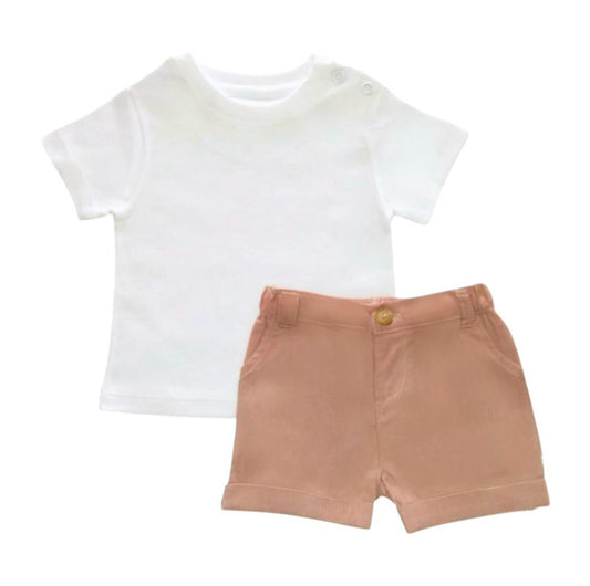 White T - Shirt with Peach Corduroy Short