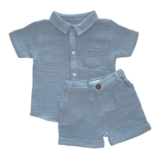 Boy's Shirt & Short Set - Blue