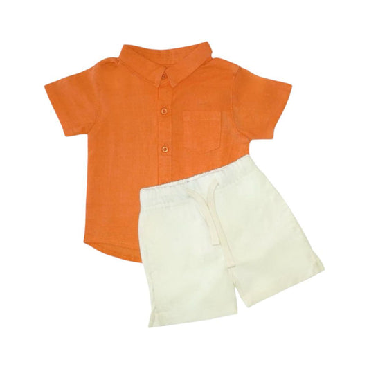 Boy's Orange Shirt with White Corduroy Short