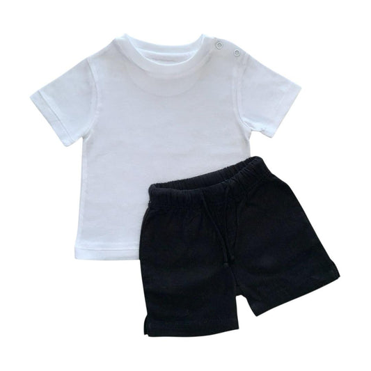 White T - Shirt with Black Cord Short
