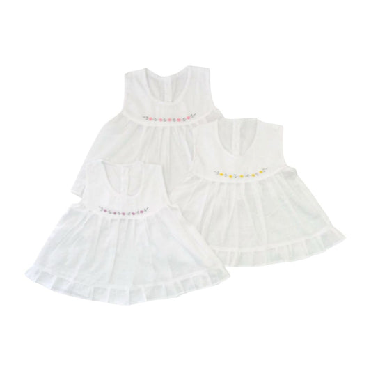 Baby Girl Dress with Small Floral Hand Embroider - White