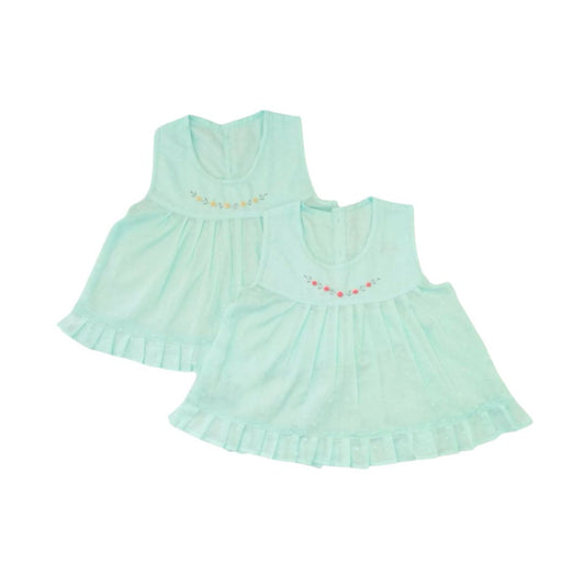 Baby Girl Dress With Small Floral Hand Embroider - Mint Green