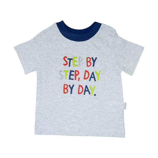 Boy's Light Ash "Step By Step, Day By Day" Embroidered T Shirt