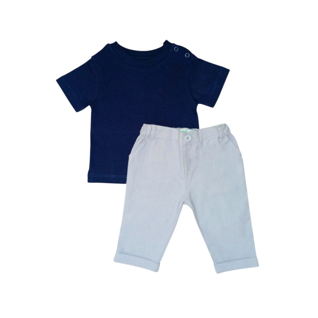 Dark Blue T Shirt with Light Ash Pant