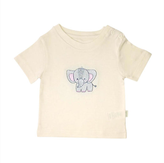 Elephant Embroidered T Shirt - Cream