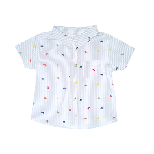 Boy's Dino Print Shirt - Blue Stripe