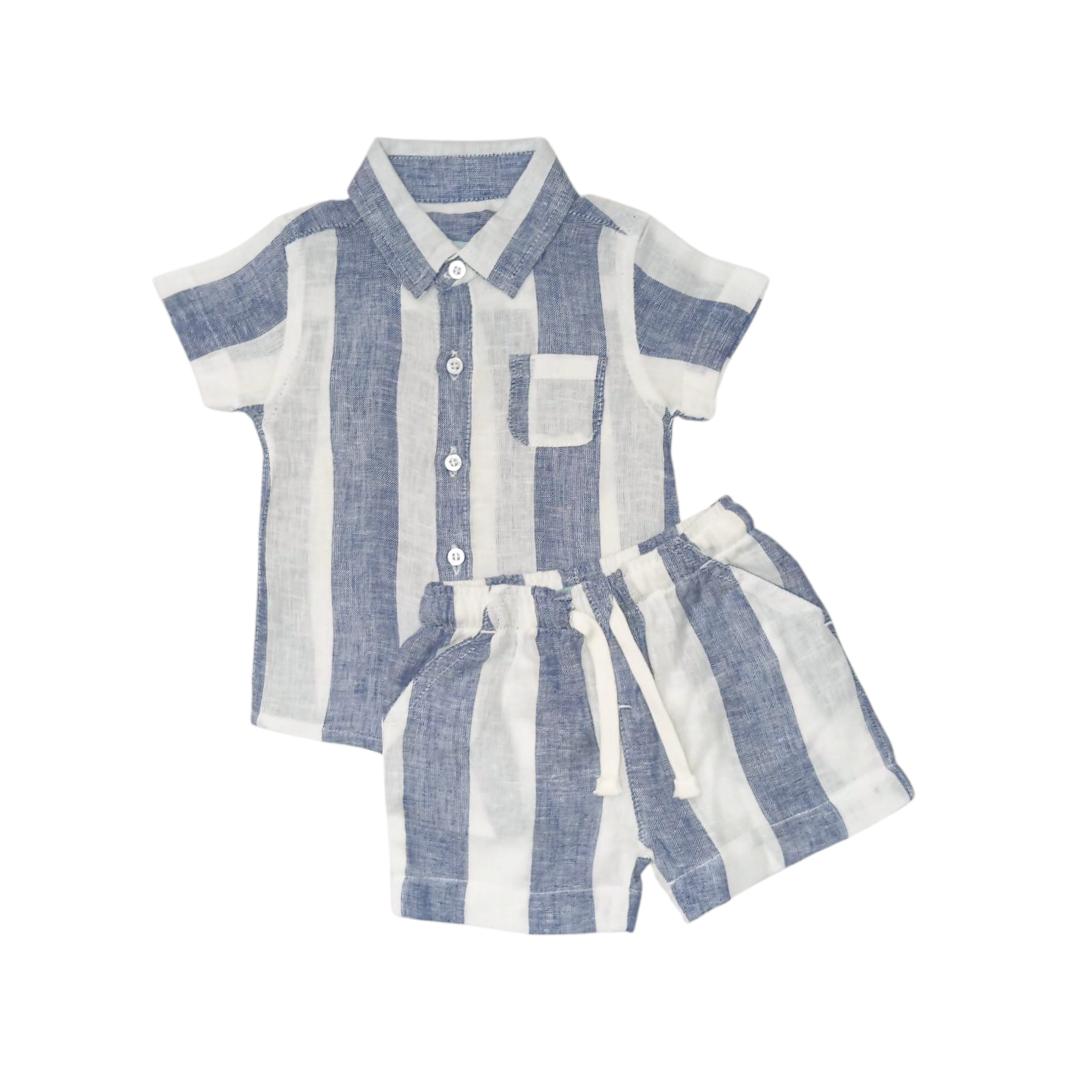Boy's Shirt & Short Set - Blue Stripe