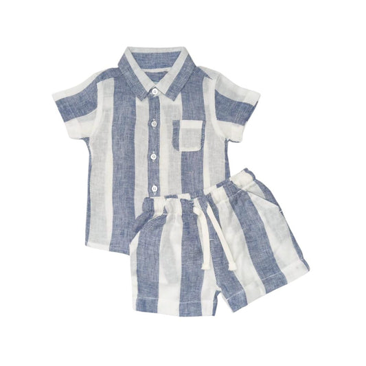 Boy's Shirt & Short Set - Blue Stripe
