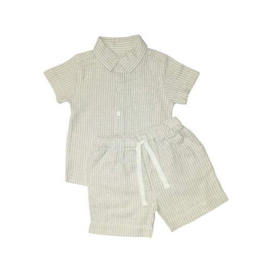 Boy's Shirt & Short Set - Brown Stripe