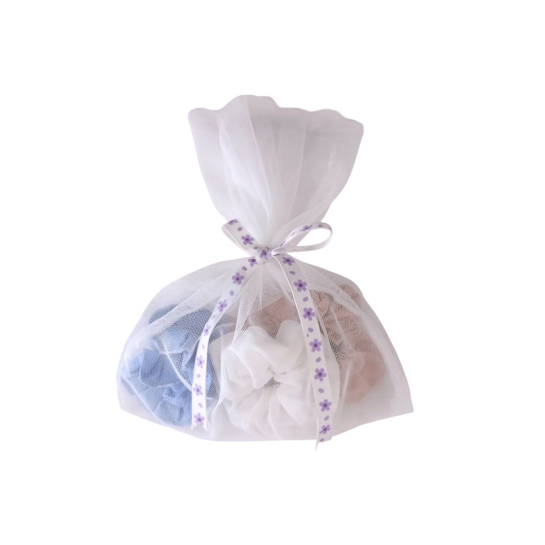 Scrunchies 3pcs Set - Blue, Beige & White